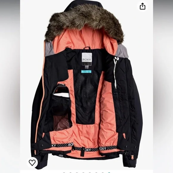Roxy Breeze Snow Jacket True Black/ Melon XG (US 14) DryFlight NWOT - Picture 4 of 8